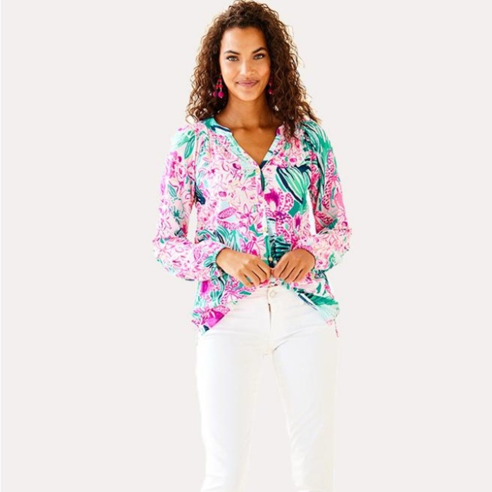 Lilly Pulitzer Women's Button Front Elsa Multi Floral Top